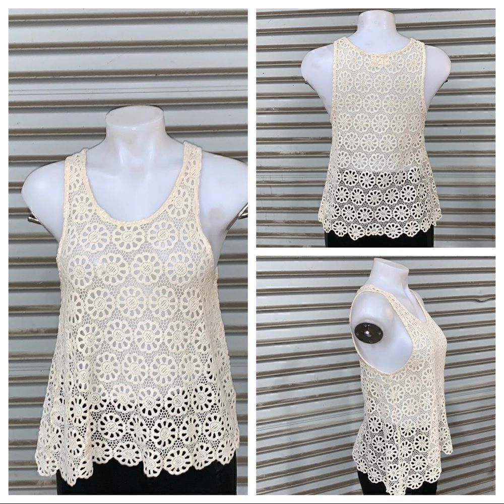 Anthropology Pins and Needles lace top cream